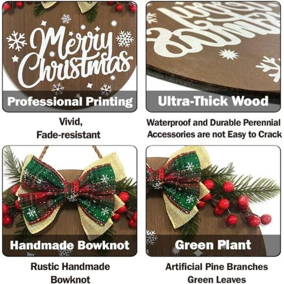 Merry Christmas Decoration Wreath, Sign Front for  Door Decoration12 inch - Picture 3 of 7